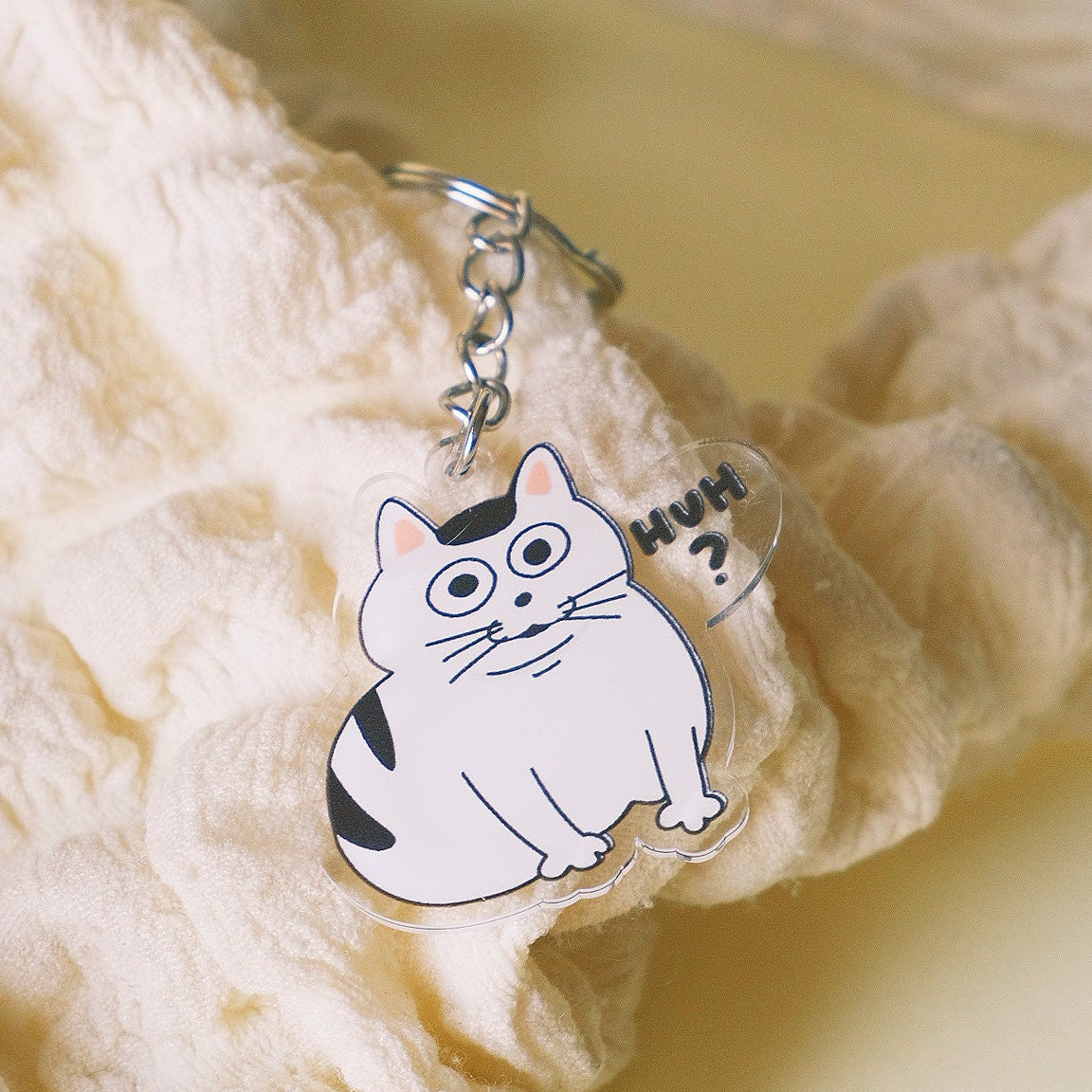huh cat meme keychain