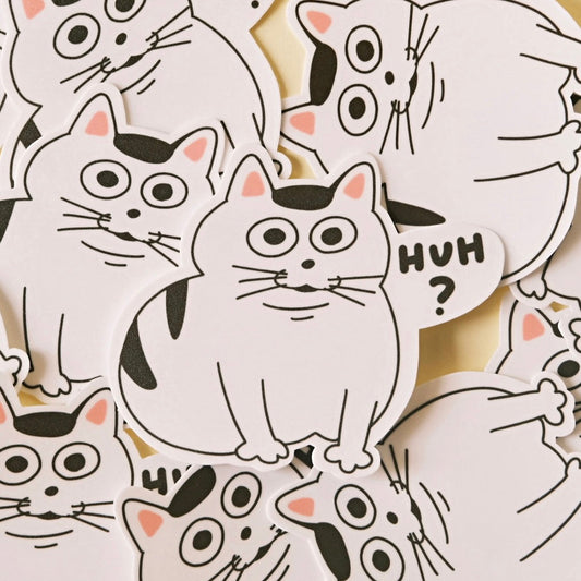 white cat with huh expression sticker