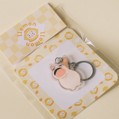 Pop Cat Keychain with a cute design on a matching card with a yellow envelope.