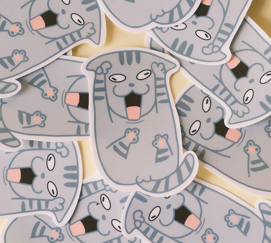 grey cat screaming sticker