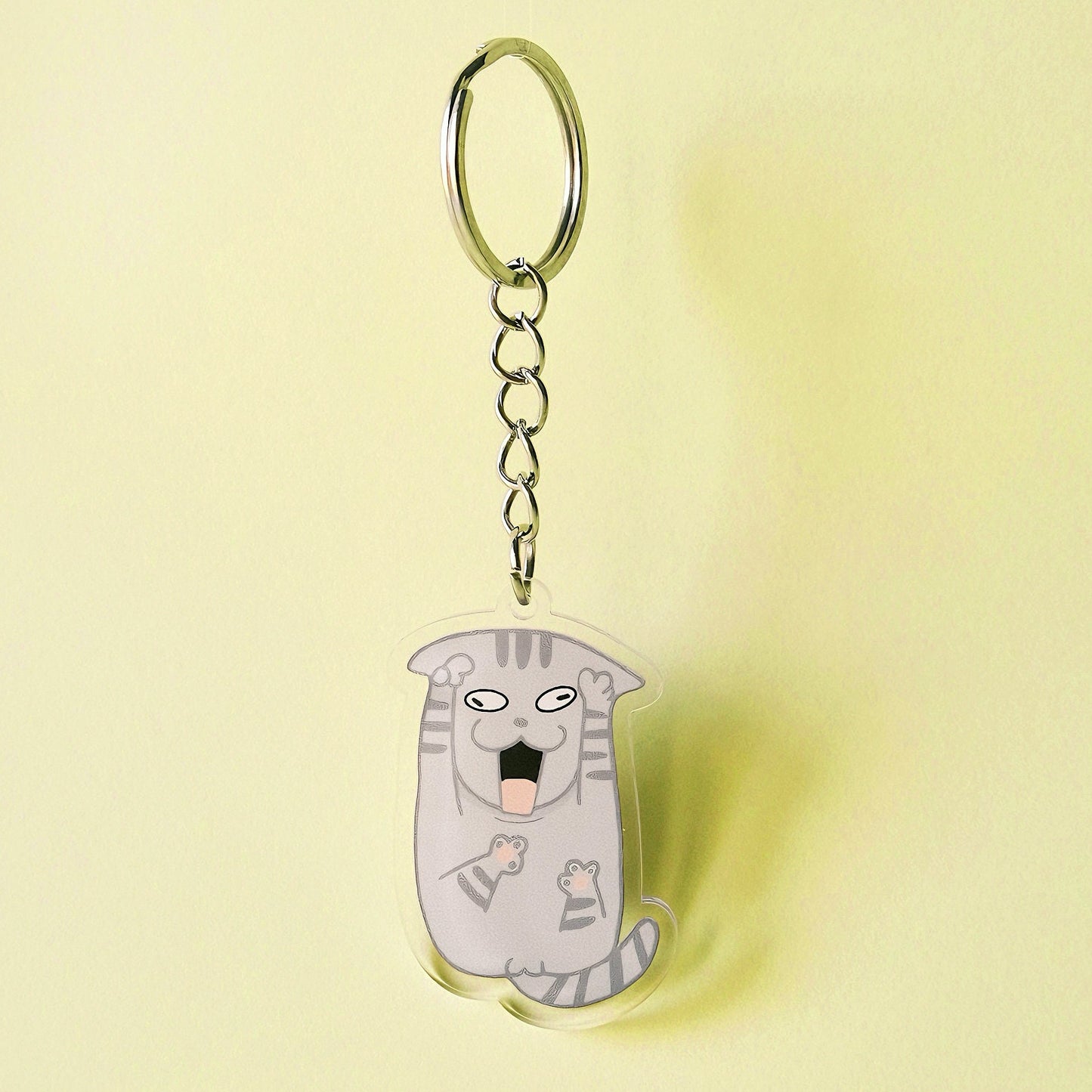 grey cat screaming keychain