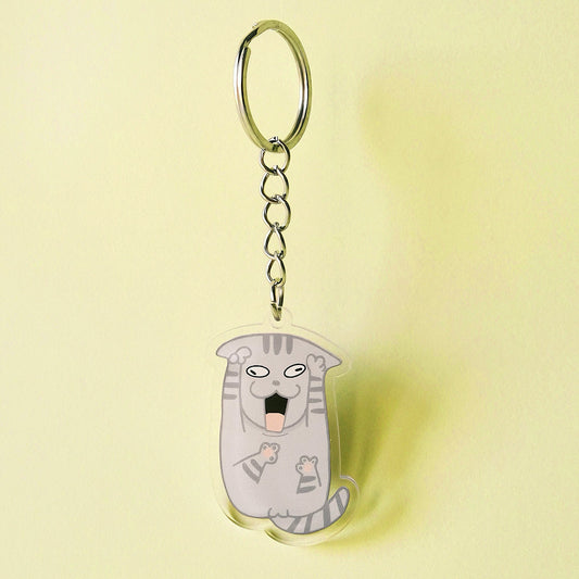 grey cat screaming keychain